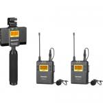 Радиопетлички Saramonic UwMic9 TX9+TX9+SPRX9 с 2 передатчиками и 1 приемником с держателем смартфона